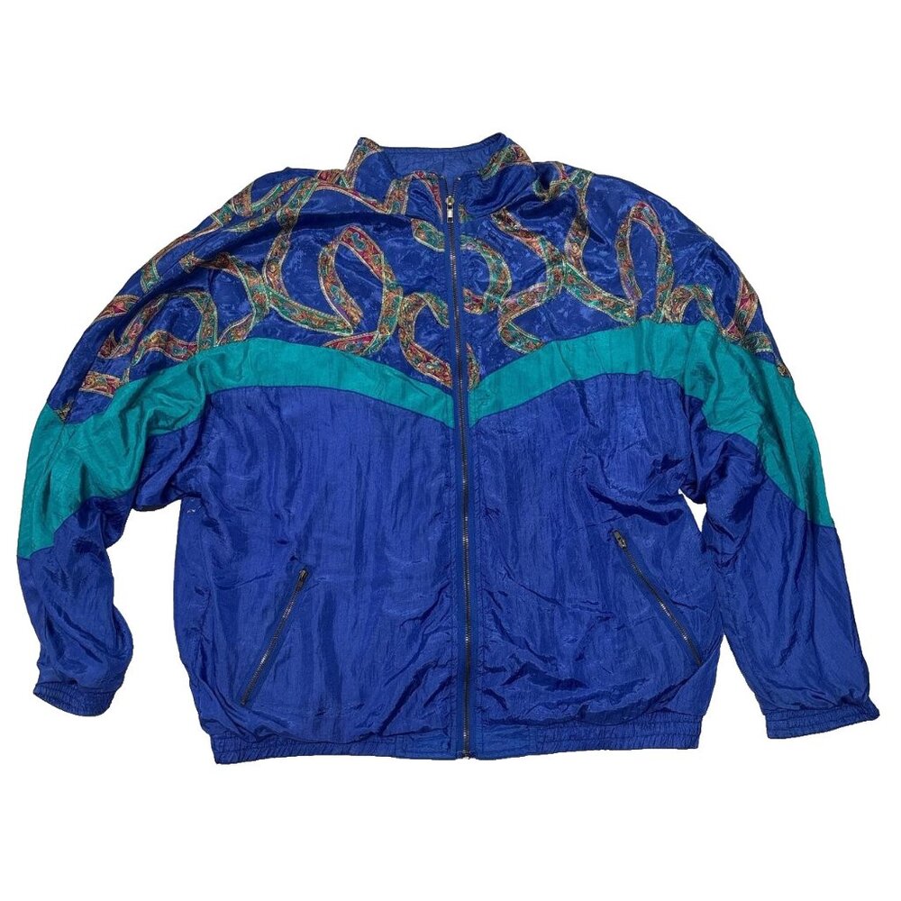 90's Windbreaker Track Jacket Womens Large Blue Y2K Colorful